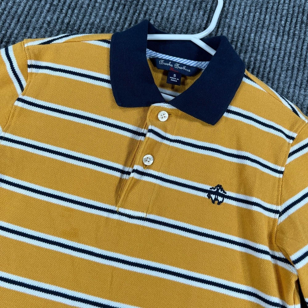 Brooks Brothers Polo Shirt Boys Small Yellow Striped Long Sleeve Casual School
